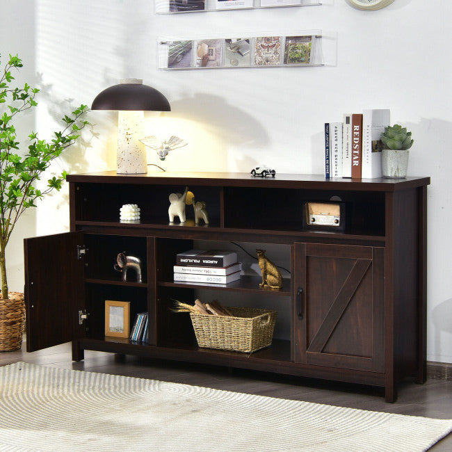 59 Inch TV Stand Media Center Console Cabinet with Barn Door for TV's 65 Inch