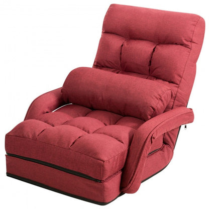 Folding Lazy Floor Chair Sofa with Armrests and Pillow