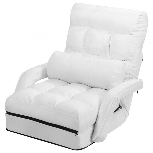 Folding Lazy Floor Chair Sofa with Armrests and Pillow