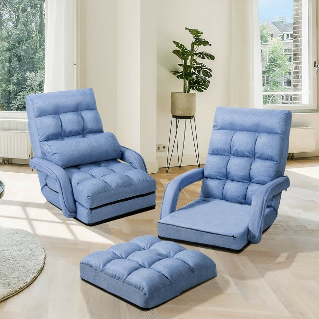 Folding Lazy Floor Chair Sofa with Armrests and Pillow