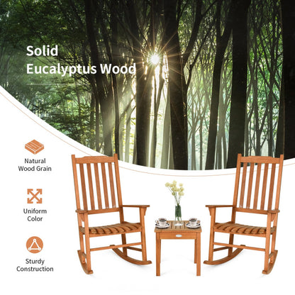 3-Piece Eucalyptus Rocking Chair Set with Coffee Table