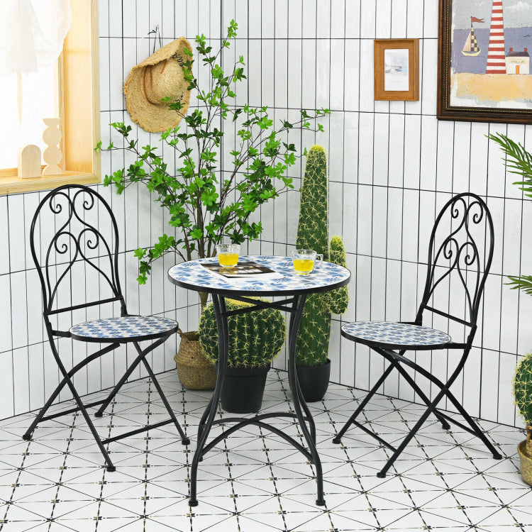 3-Piece Patio Bistro Furniture Set with Mosaic Design