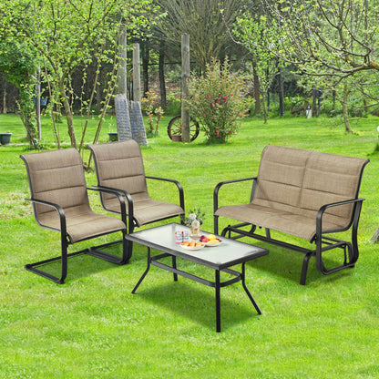 4-Piece Outdoor Patio Furniture Set with Padded Glider Loveseat and Coffee Table