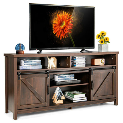 59 Inch TV Stand with Sliding Double Barn Door for TVs up to 65 Inch