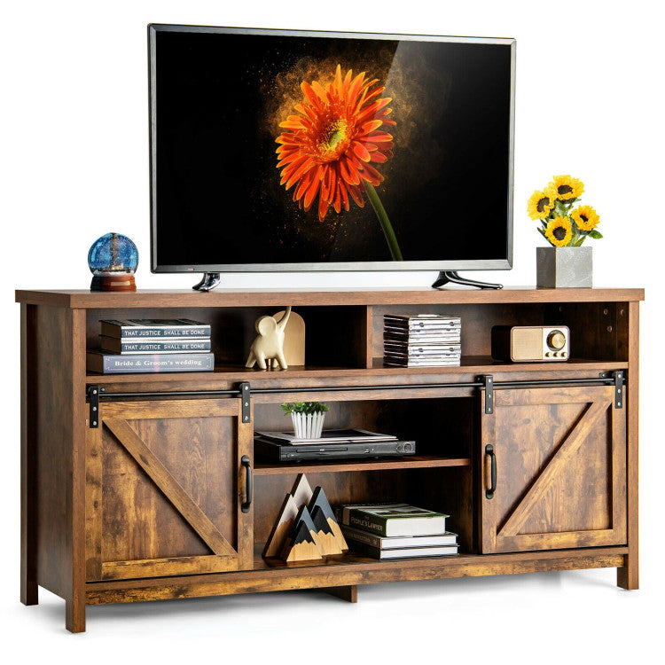 59 Inch TV Stand with Sliding Double Barn Door for TVs up to 65 Inch