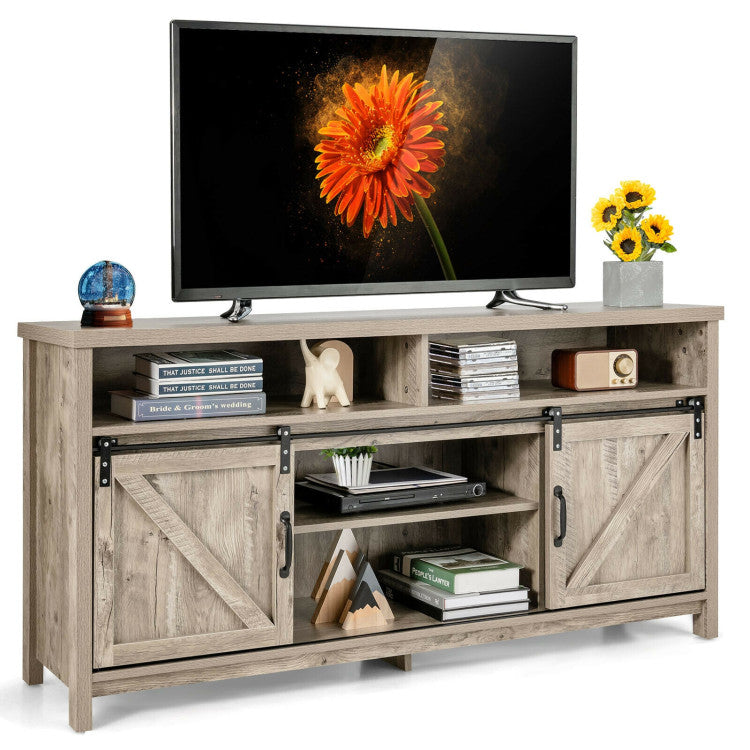 59 Inch TV Stand with Sliding Double Barn Door for TVs up to 65 Inch