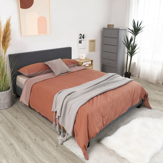 Full Size Upholstered Platform Bed Frame with Linen Headboard