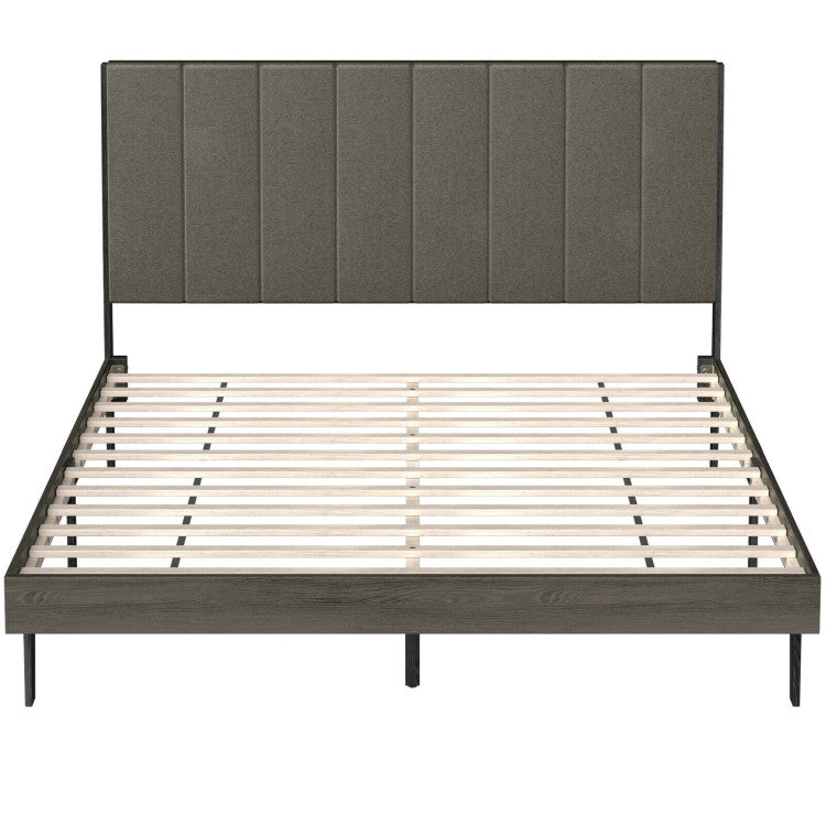 Queen Size Upholstered Bed Frame with Tufted Headboard