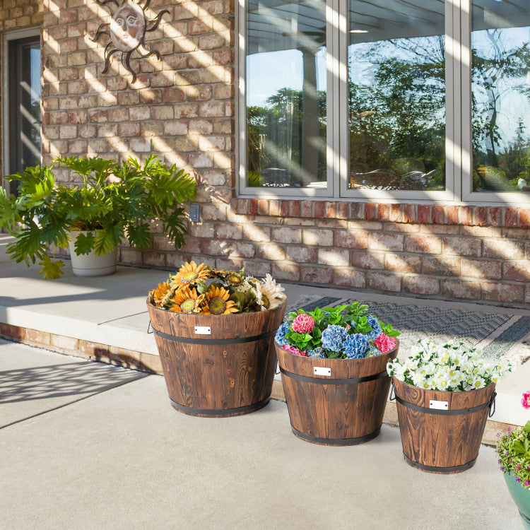 3 Piece Wooden Planter Barrel Set with Multiple Sizes