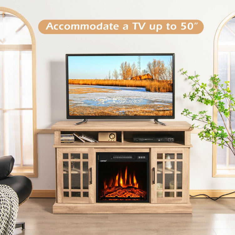 48 Inch Fireplace TV Stand with 1400W Electric Fireplace for TVs up to 50 Inch