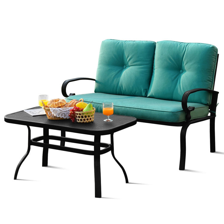 2 Piece Patio Cushioned Loveseat and Table Set