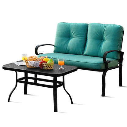 2 Piece Patio Cushioned Loveseat and Table Set