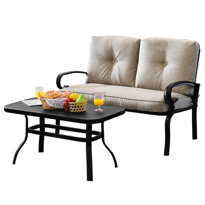 2 Piece Patio Cushioned Loveseat and Table Set