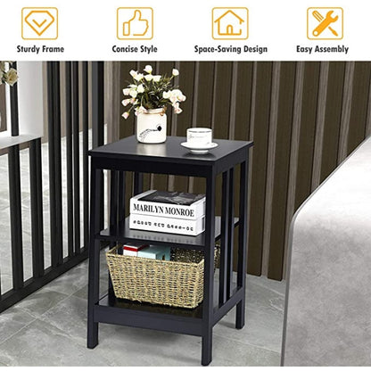 2 Pieces 3-Tier Nightstand with Reinforced Bars and Stable Structure