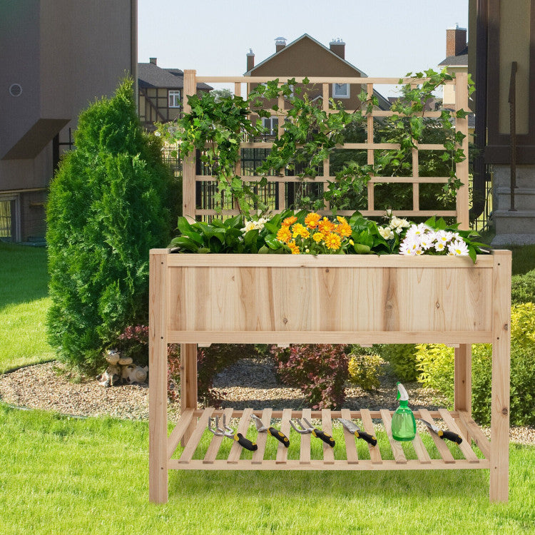 Costway Wooden Raised Garden Bed with Trellis