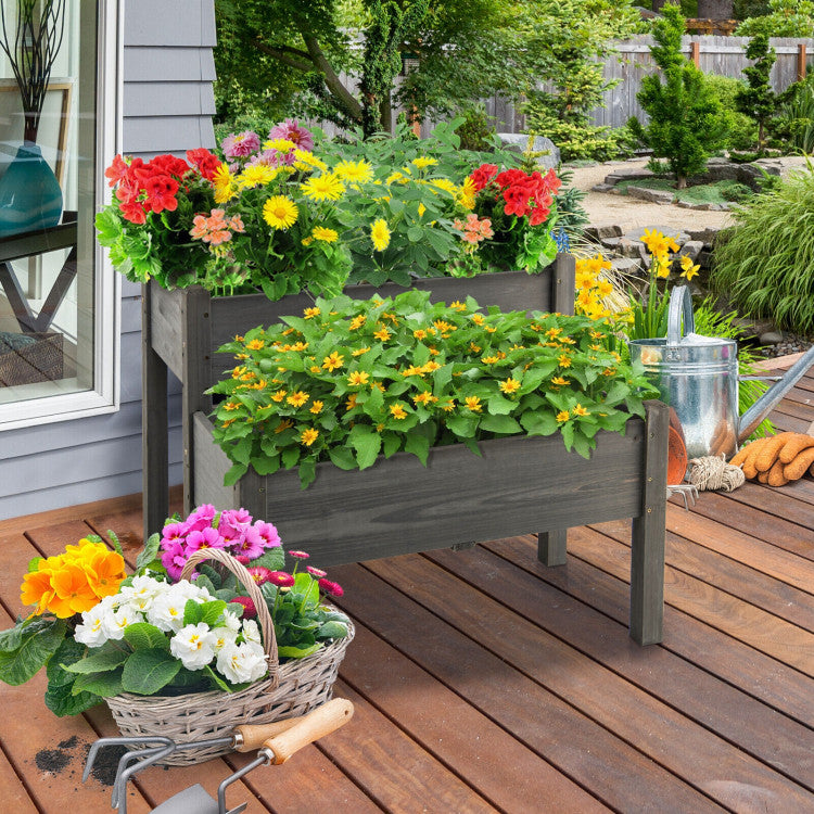 2 Tier Wooden Raised Garden Bed