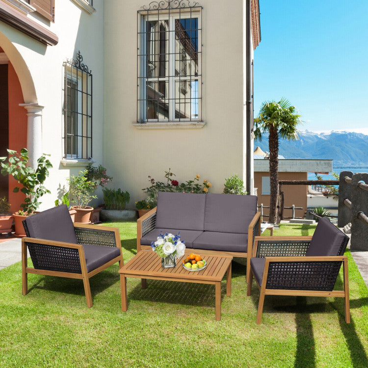 4-Piece Patio Rattan Furniture Set with Removable Cushions