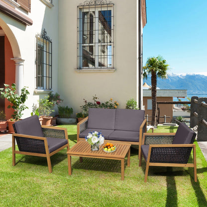 4-Piece Patio Rattan Furniture Set with Removable Cushions