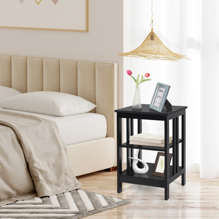 3-Tier Nightstand Sofa Side Table with Baffles and Round Corners