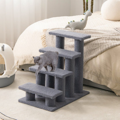 24 Inch 4-Step Pet Stairs Carpeted Ladder Ramp Scratching Post Cat Tree Climber