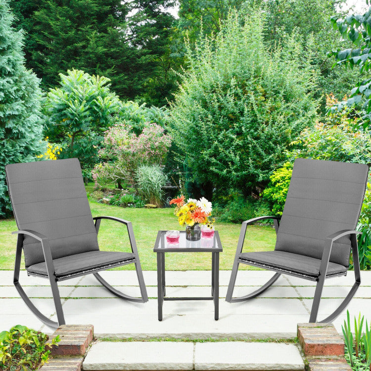 3-Piece Patio Rattan Rocking Furniture Set