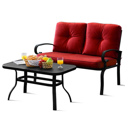 2 Piece Patio Cushioned Loveseat and Table Set