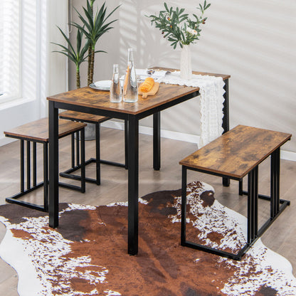 4 Pieces Space-Saving Dining Table Set with Bench and 2 Stools