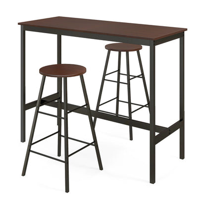 3 Pieces Bar Table Set with Dining Table and 2 Round Stools