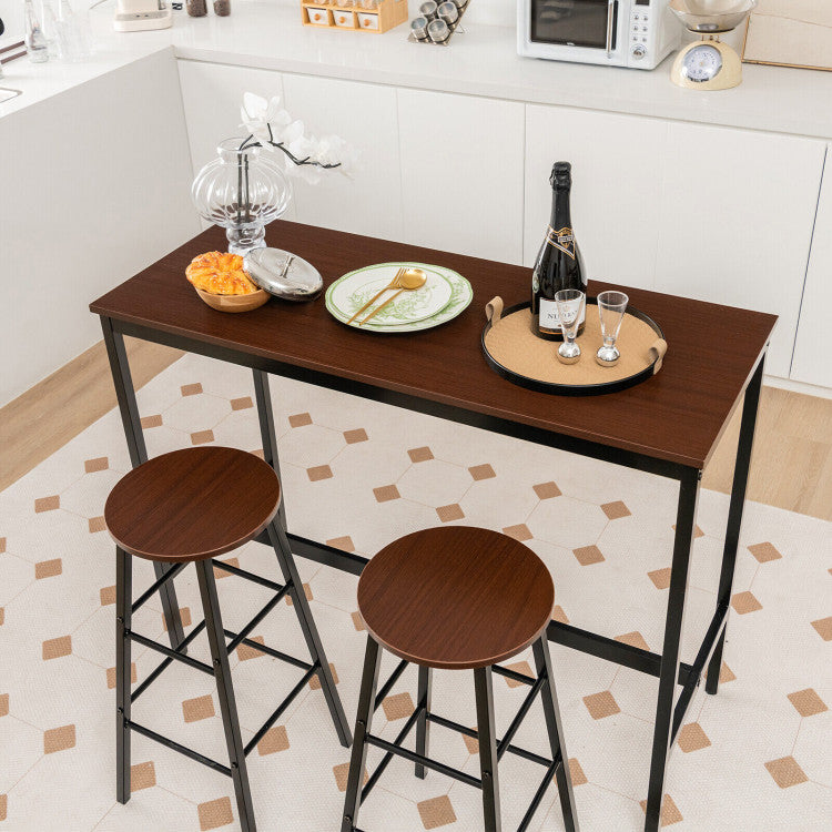 3 Pieces Bar Table Set with Dining Table and 2 Round Stools