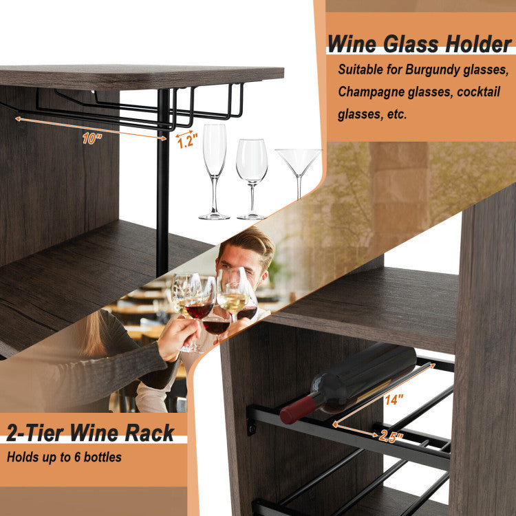 3 Piece Bar Table and Chairs Set with 6-Bottle Wine Rack