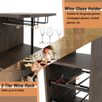 3 Piece Bar Table and Chairs Set with 6-Bottle Wine Rack