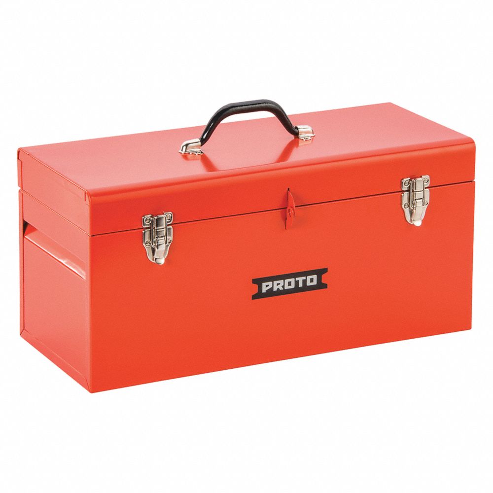 20"W Steel, Safety Red Portable Tool Box, Powder Coated, 9-1/2"H