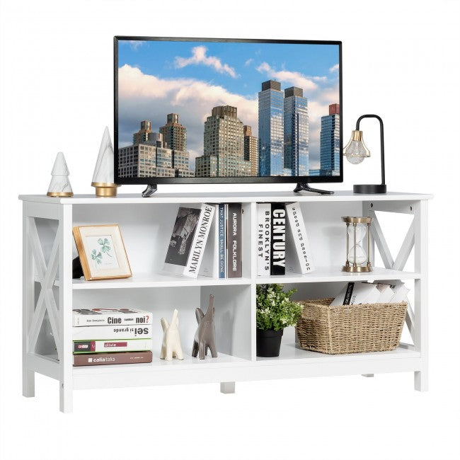 Wooden TV Stand Entertainment Media Center with Cable Management for Home