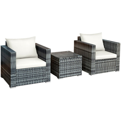 3-Piece Patio Rattan Furniture Bistro Sofa Set with Cushioned