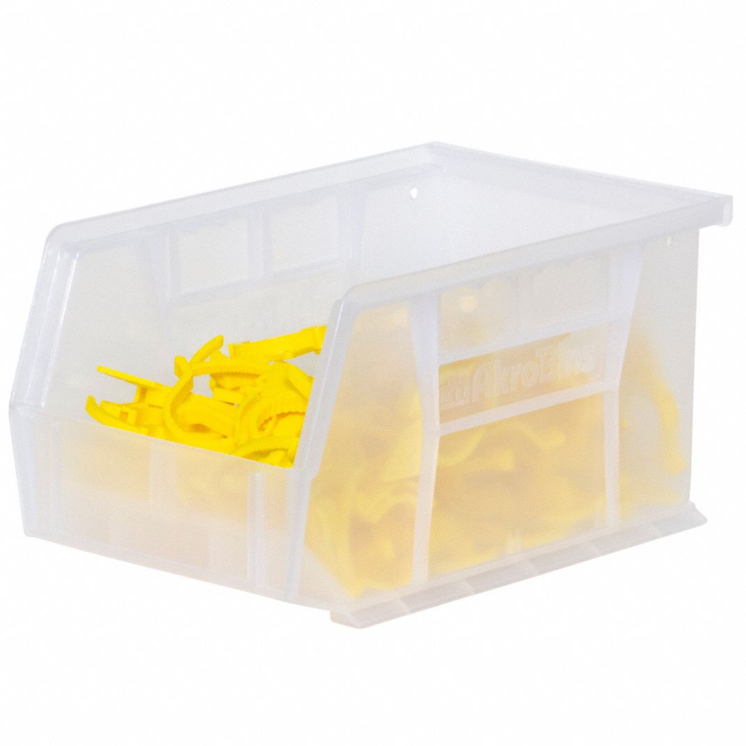 Akro-Mils 30237 Clear Hang and Stack Bin, 9-1/4"L x 6"W x 5"H, Inside Width: 4 7/8 in