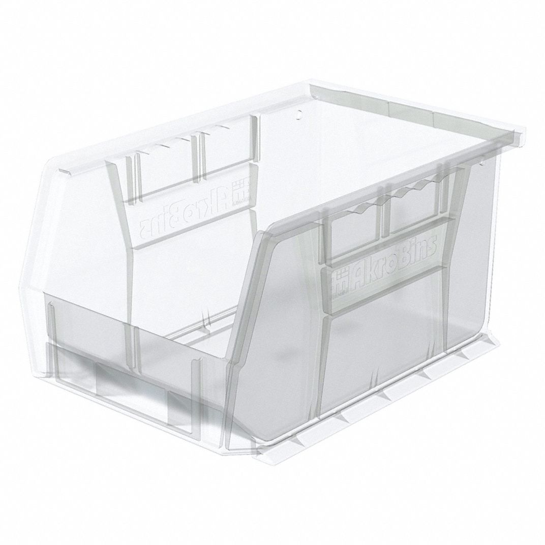 Akro-Mils 30237 Clear Hang and Stack Bin, 9-1/4"L x 6"W x 5"H, Inside Width: 4 7/8 in