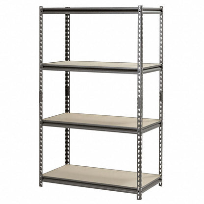 Freestanding Bulk Storage Rack, 18 in D, 36 in W, 60 in H, 4 Shelves, Silver Vein