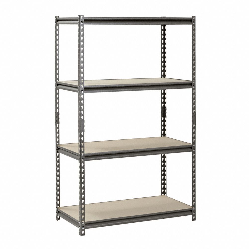 Freestanding Bulk Storage Rack, 18 in D, 36 in W, 60 in H, 4 Shelves, Silver Vein
