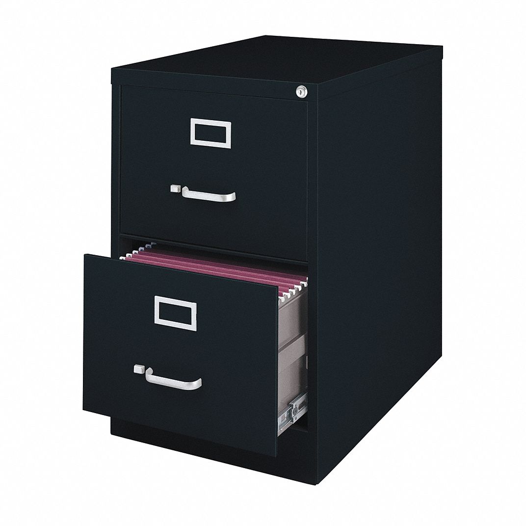 18" W 2 Drawer File Cabinet, Black, Legal