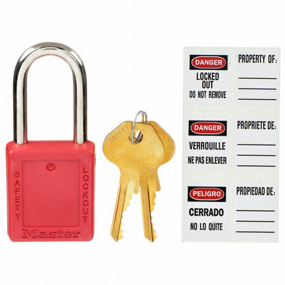 1-1/2" Red Thermoplastic Safety Padlock, with 1-1/2" Shackle