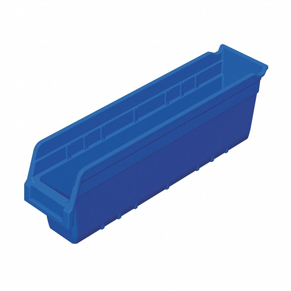 Akro-Mils Blue Shelf Bin, 17-7/8"L x 4-1/8"W x 6"H