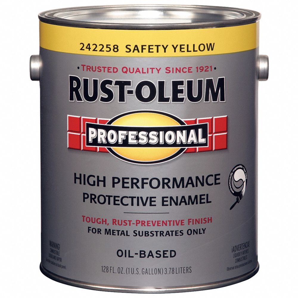 Interior/Exterior Paint, Glossy, Oil Base, SAFETY YELLOW, 1 gal