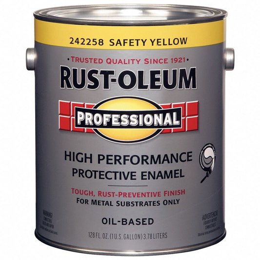 Interior/Exterior Paint, Glossy, Oil Base, SAFETY YELLOW, 1 gal