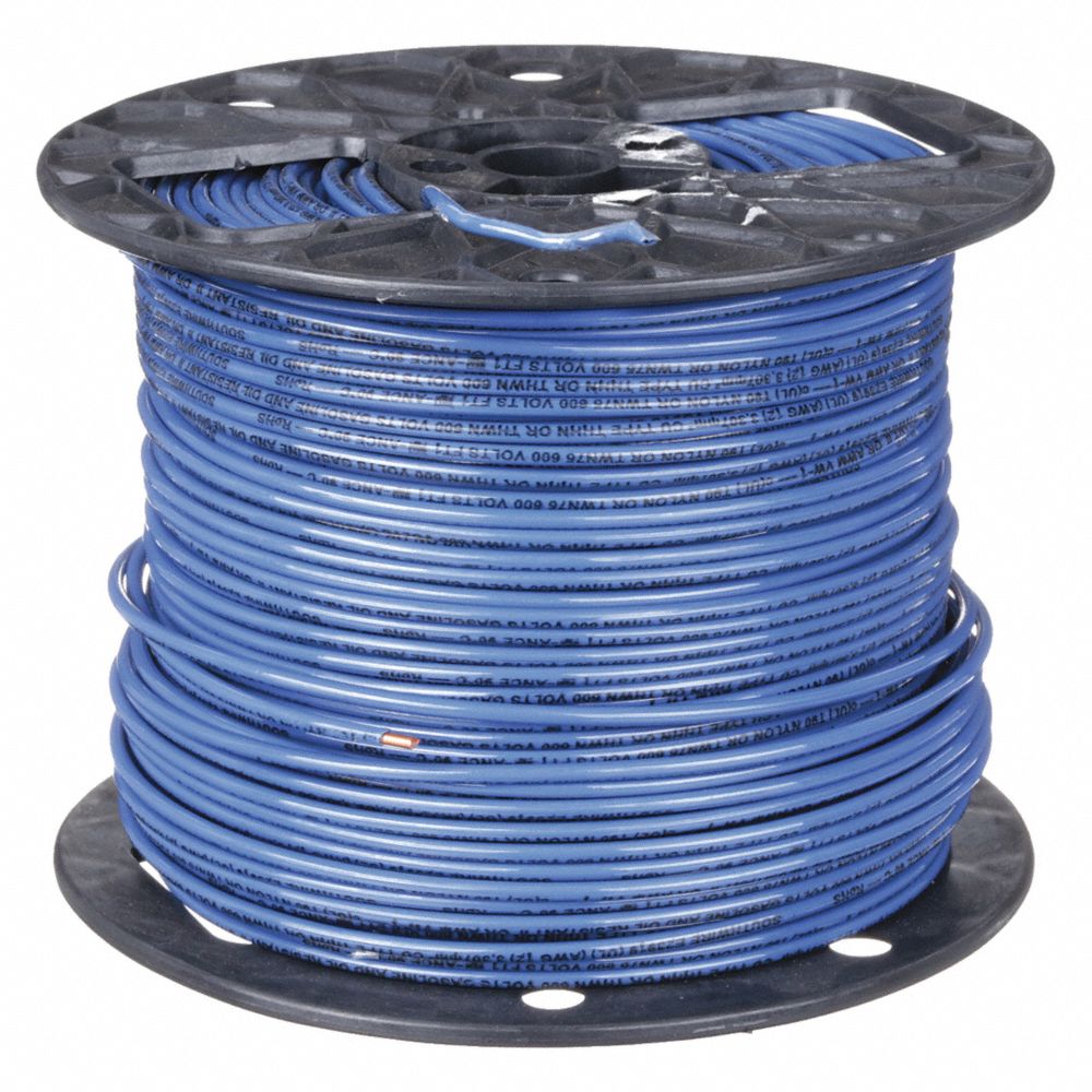 Building Wire, THHN, 12 AWG, 500 ft, Blue, Nylon Jacket, PVC Insulation