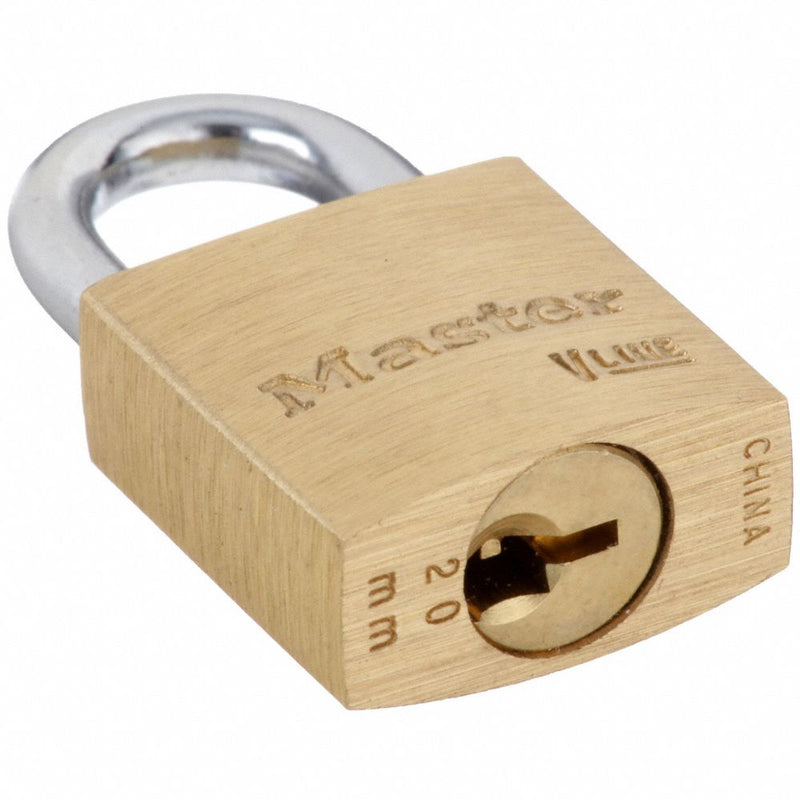 Padlock, Keyed Alike, Standard Shackle, Rectangular Brass Body, Steel Shackle, 3/8 in W