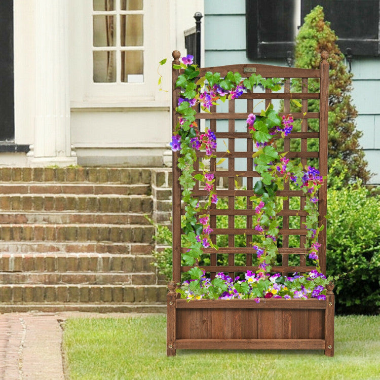 Solid Freestanding Wood Planter Box with Trellis for Garden