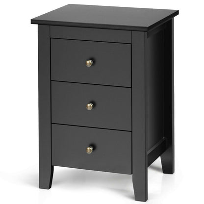 2 Pieces Nightstand End Beside Table with 3 Drawers