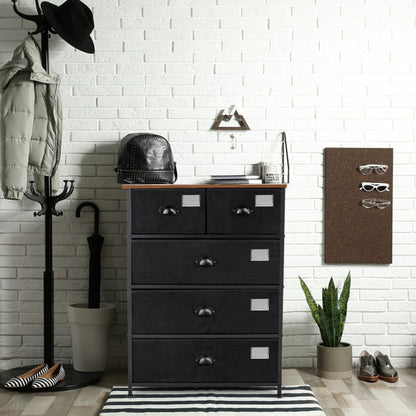 5-Drawer Storage Dresser with Labels and Removable Fabric Bins