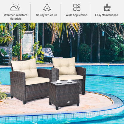 3-Piece Rattan Patio Furniture Set with Washable Cushion