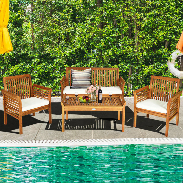 4-Piece Outdoor Acacia Wood Sofa Furniture Set